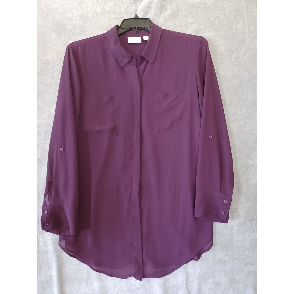 Chicos Shirt Sz 3 / XL Purple Academia Chiffon Collared Long Sleeve Button Down